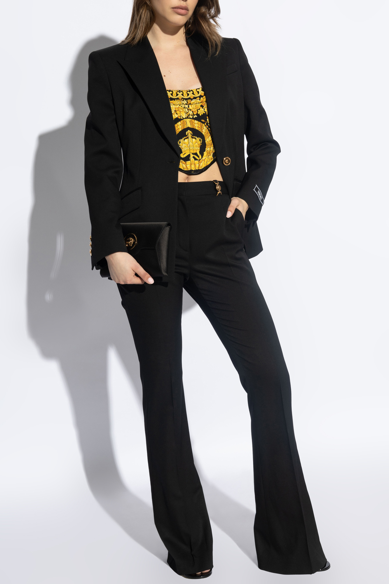 アウターその他 VERSACE Woman Blazer Black 10136331A04649 1B000 Single-Breasted Blazer Black | VERSACE US